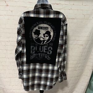 Blues Brothers Upcycled Tee Flannel Sz XL